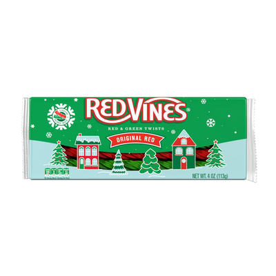 Front of Red Vines 2-Color Twists Christmas Candy 4oz Tray