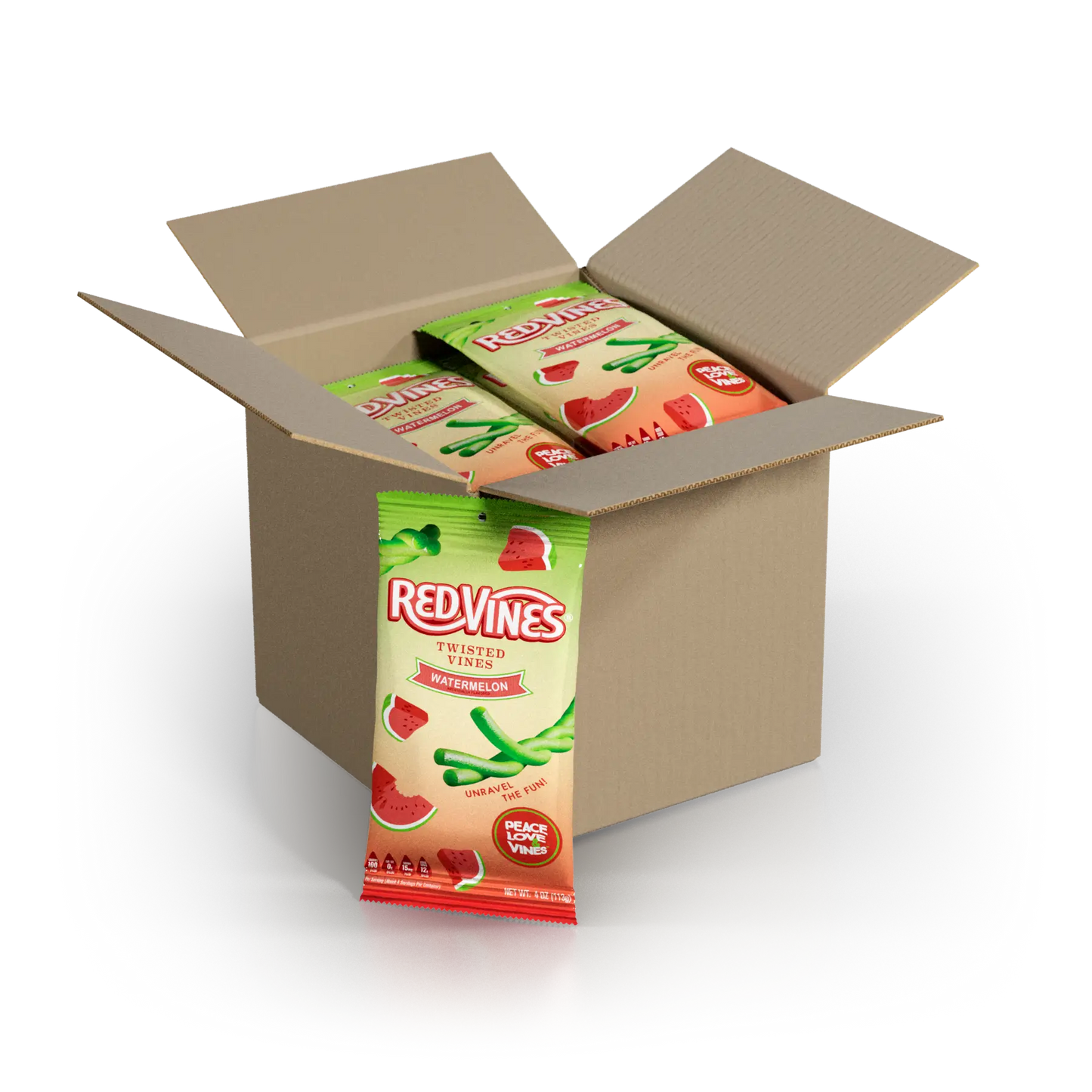 12-count case of Red Vines Watermelon Twisted Vines 4oz Bags - Bulk Pull and Peel Licorice