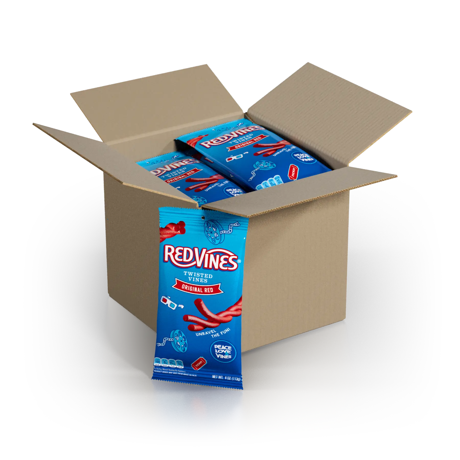 12-count case of Red Vines Original Red Twisted Vines 4oz Bags - Bulk Pull and Peel Licorice