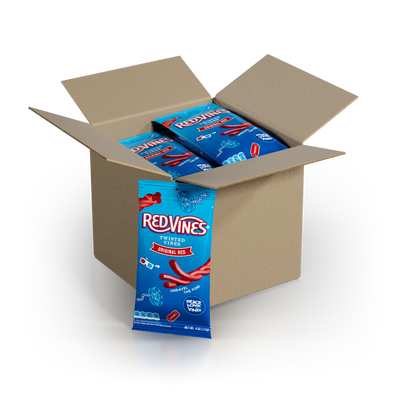 12-count case of Red Vines Original Red Twisted Vines 4oz Bags - Bulk Pull and Peel Licorice