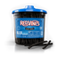 Red Vines black licorice in a bulk jar with black licorice pieces laying in front