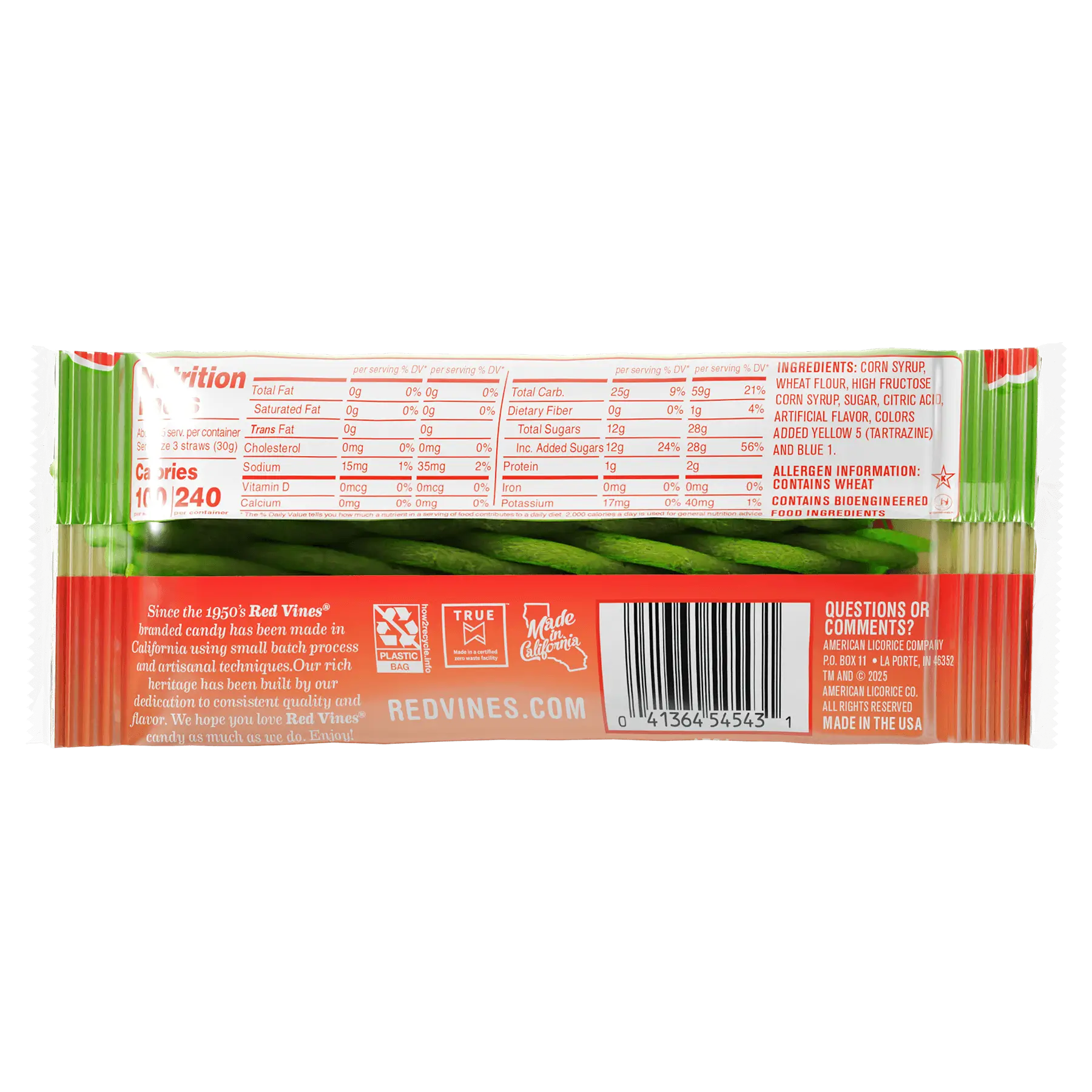 Back of Red Vines Watermelon Twisted Vines 2.5oz Bag