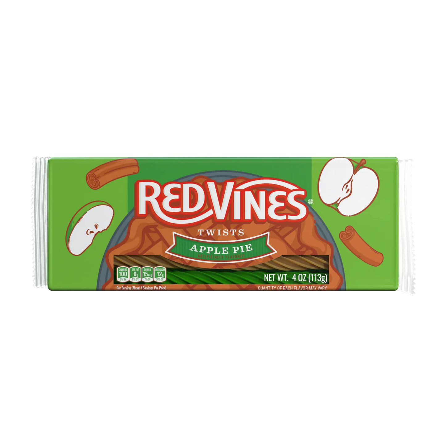 Front of Red Vines Apple Pie Twists 4oz Tray