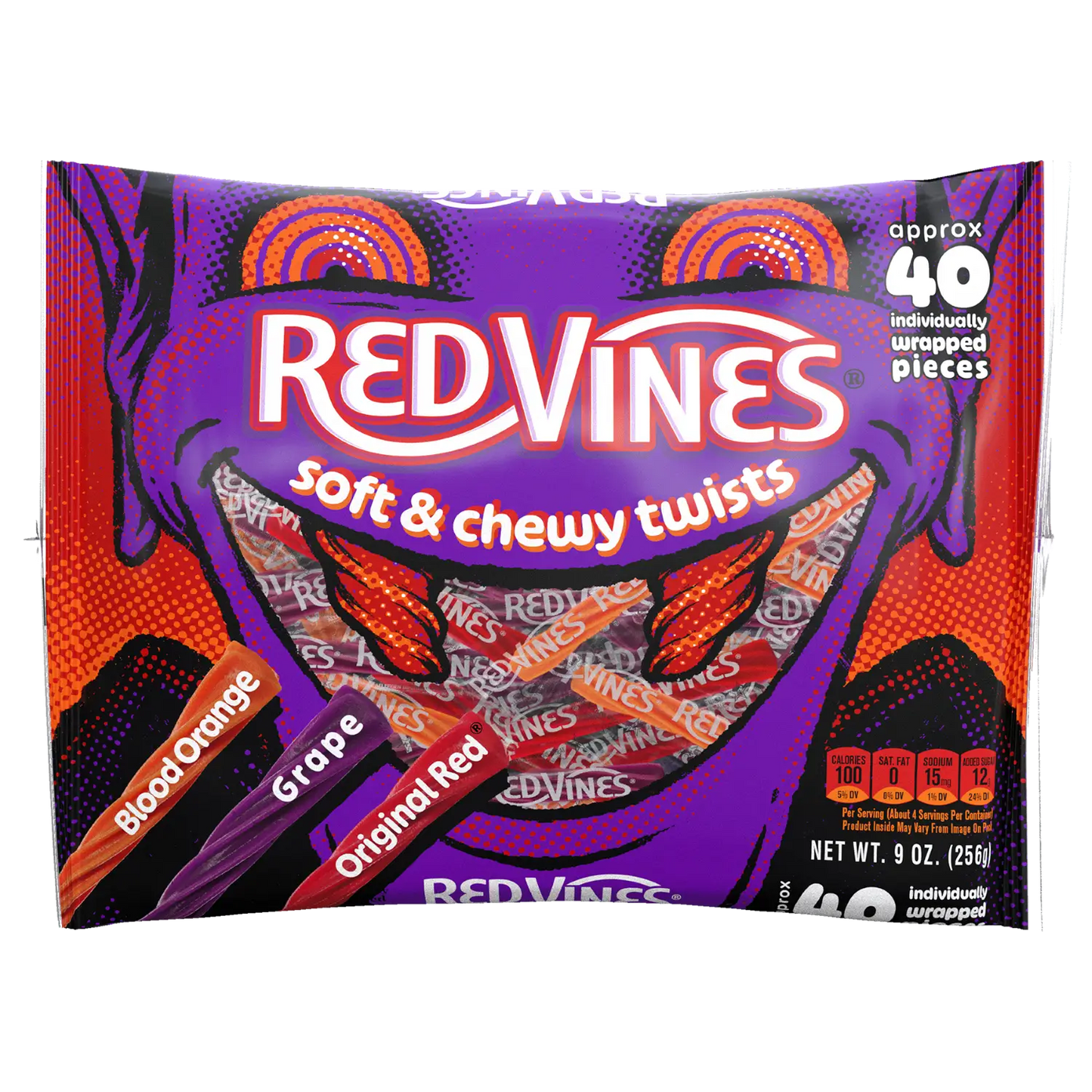 Front of Red Vines Halloween Individually Wrapped Twists in 9oz Laydown Bag