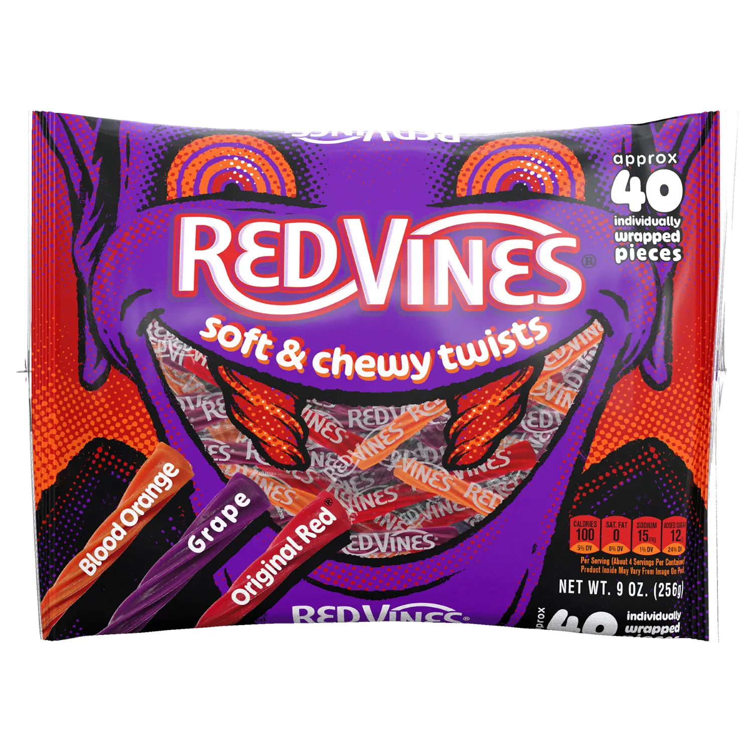 Front of Red Vines Halloween Individually Wrapped Twists in 9oz Laydown Bag