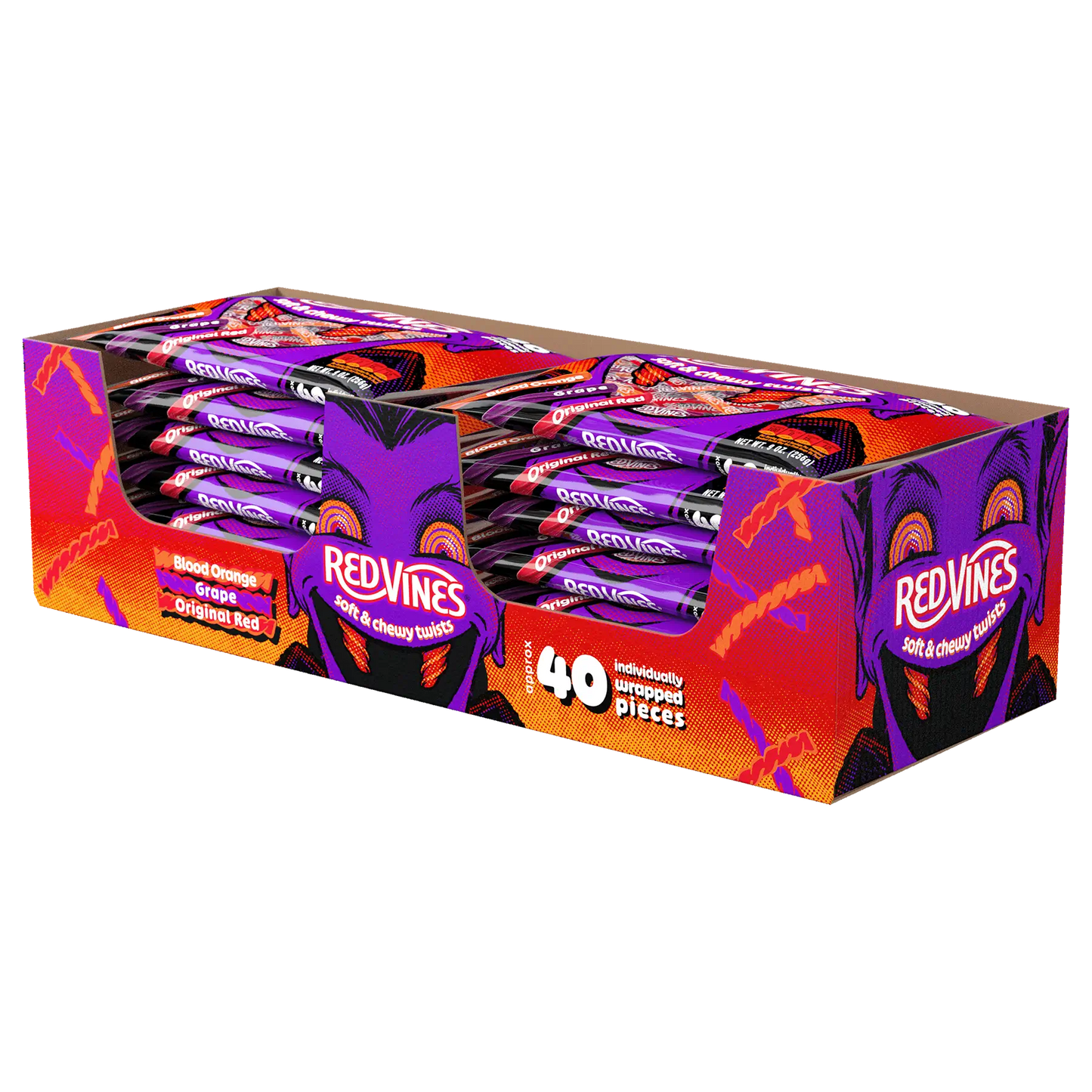Red Vines Halloween Individually Wrapped Twists in 9oz Laydown Bags - 12 Pack Angled View