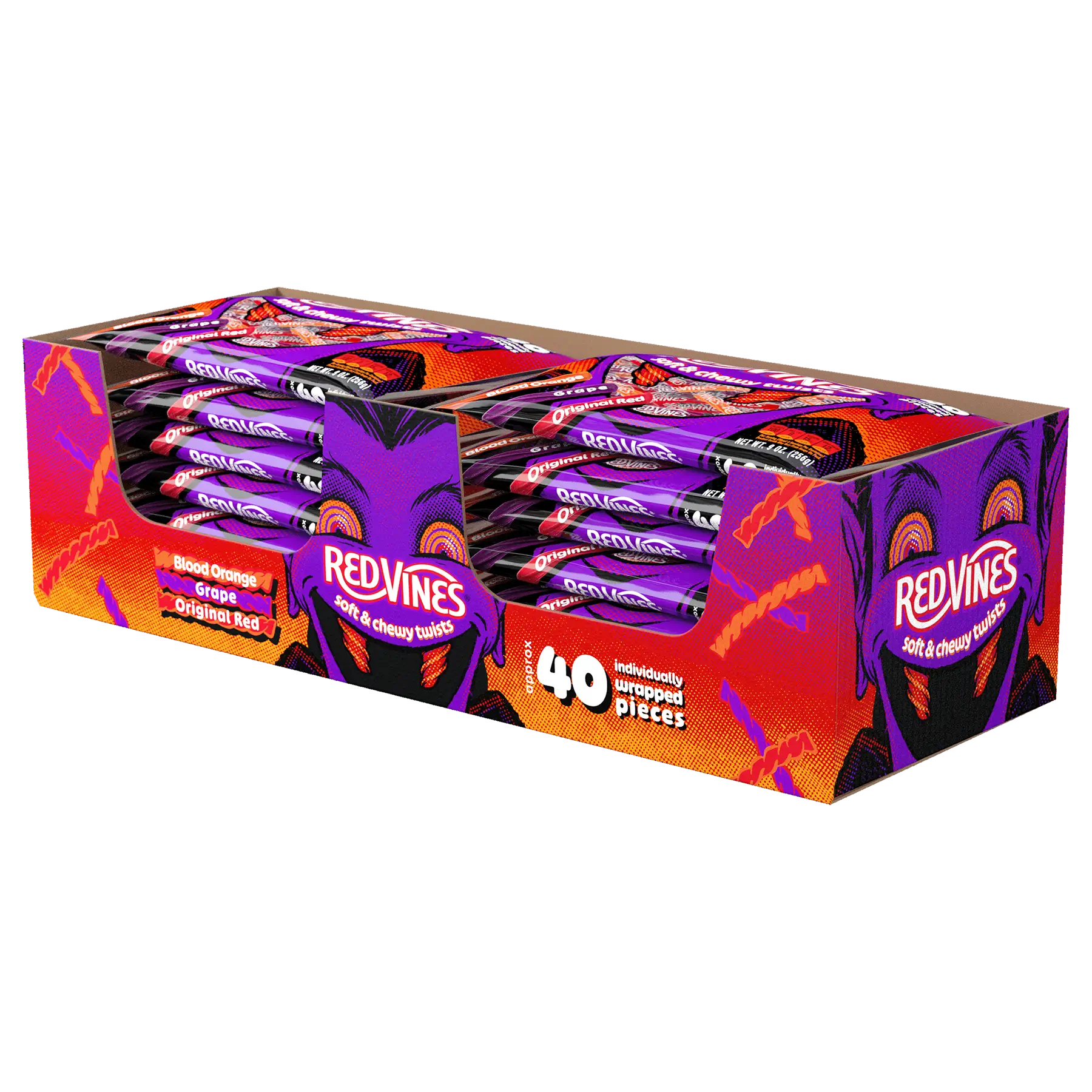 Red Vines Halloween Individually Wrapped Twists in 9oz Laydown Bags - 12 Pack Angled View