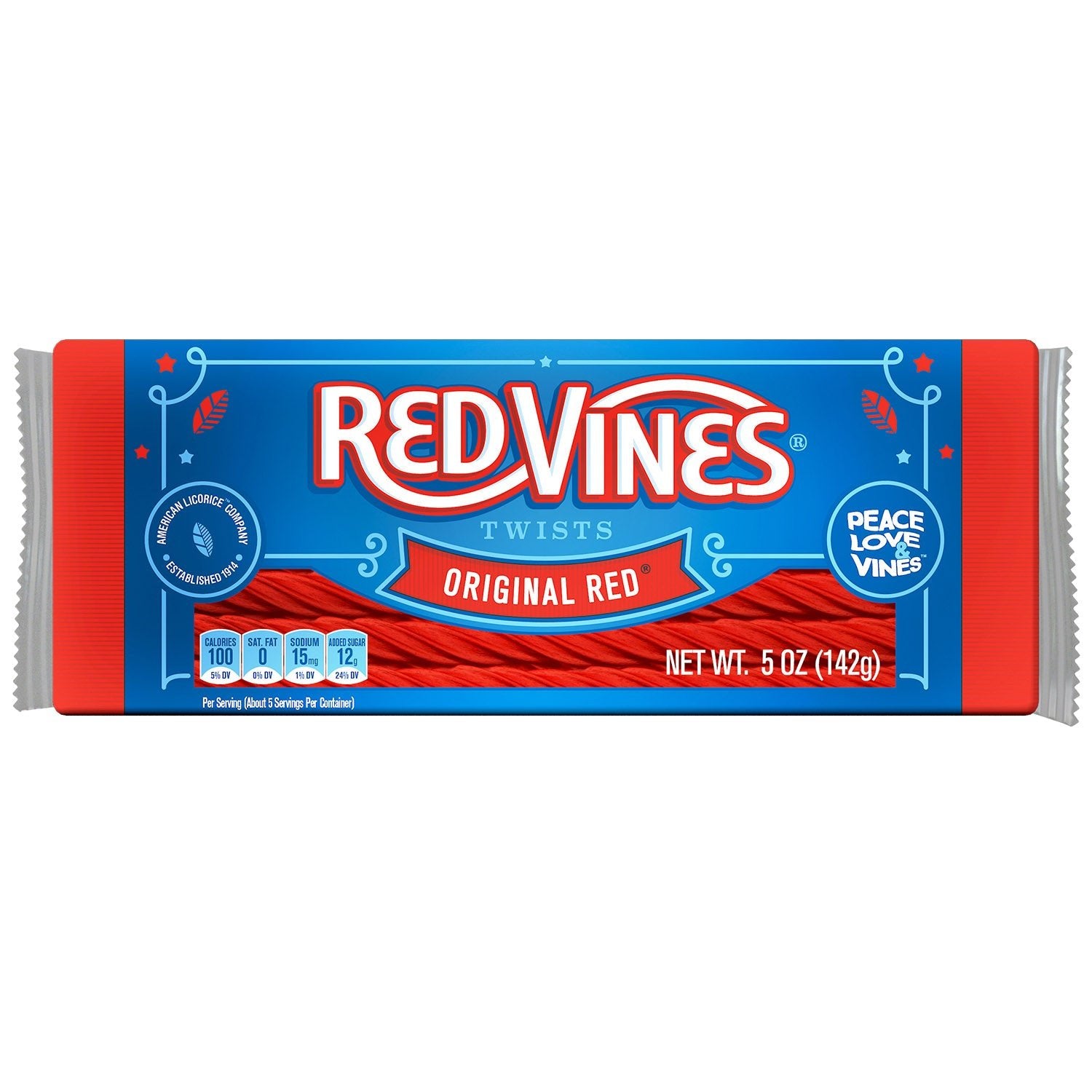 Front of 5oz Red Vines Original Red Licorice Twists Tray
