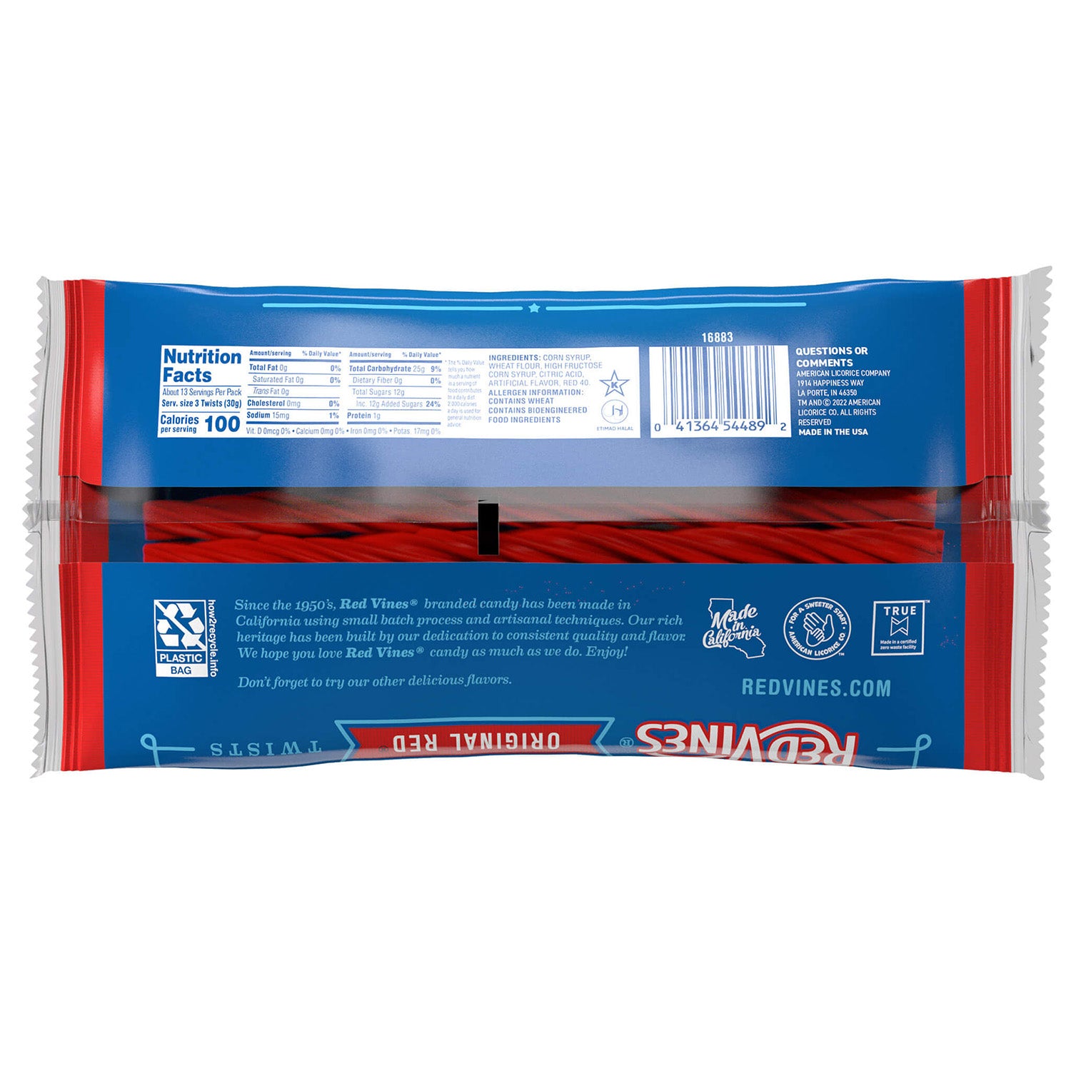 Red Vines Original Red Licorice Twists back of 14oz bag