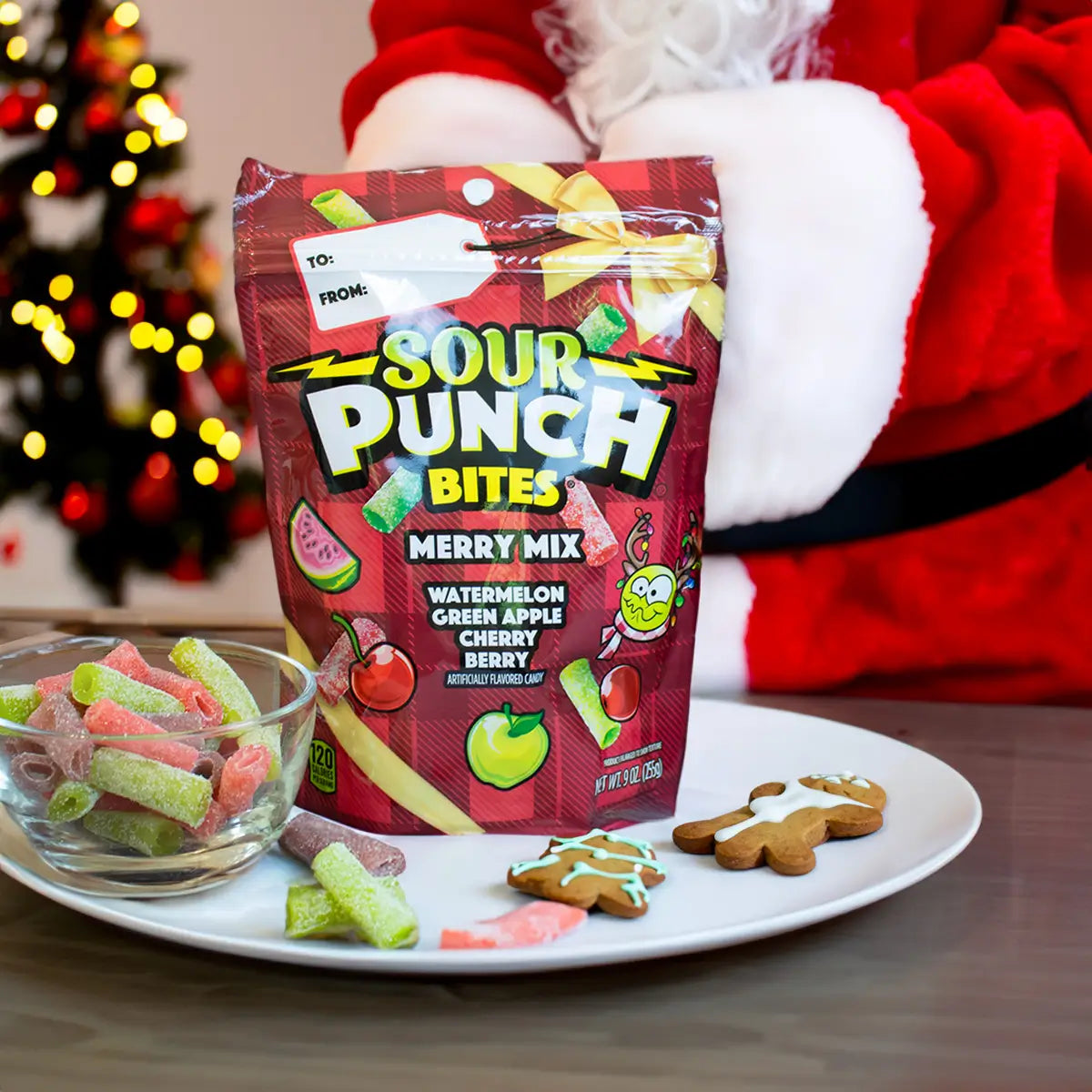 Sour Punch Merry Mix bites on a holiday platter