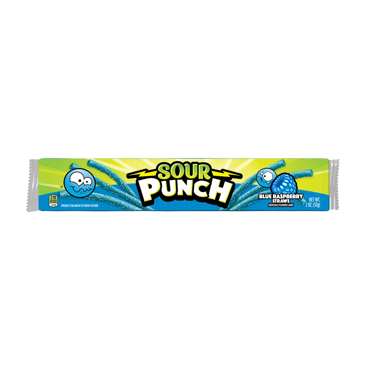 Front of Sour Punch Blue Raspberry Straws 2oz Tray