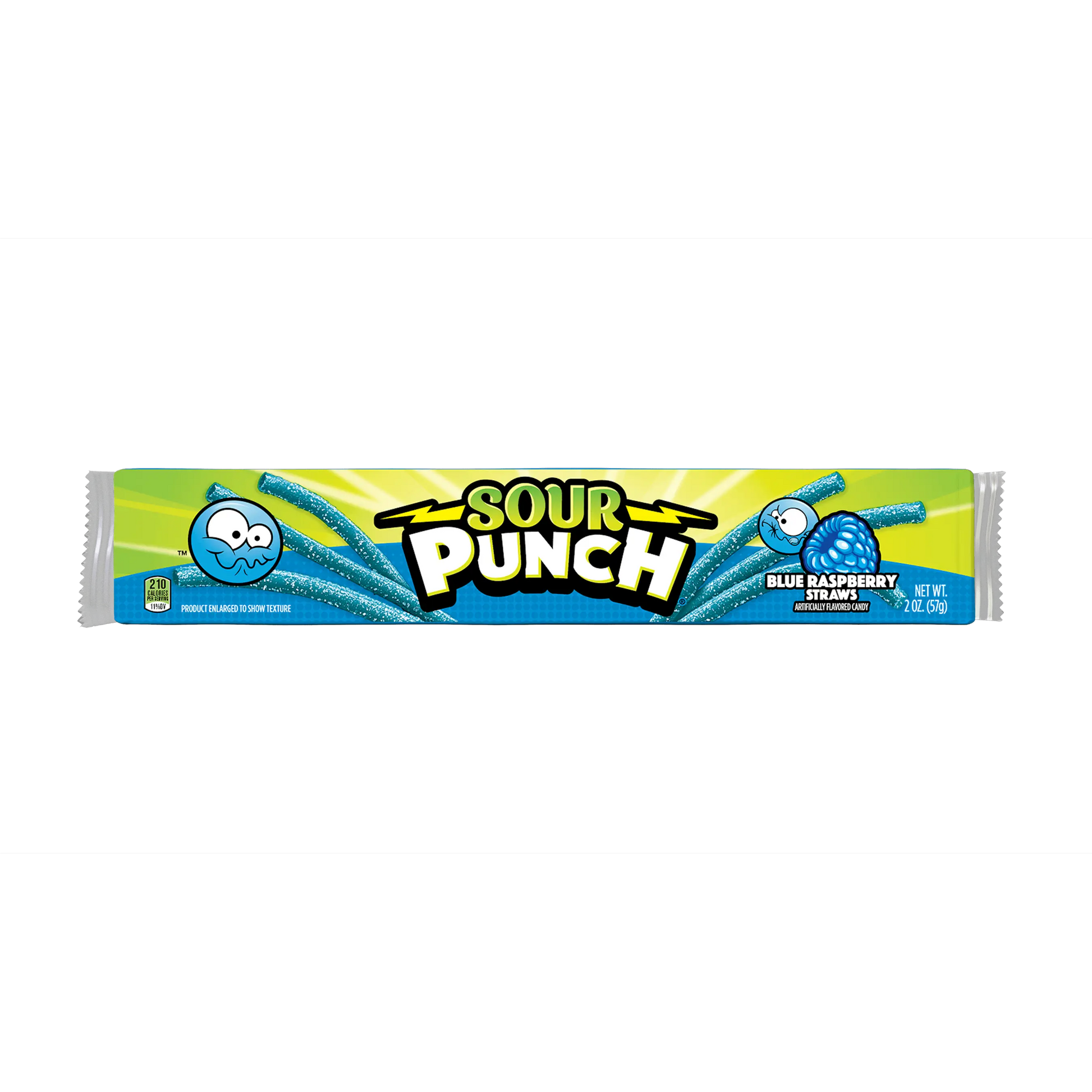 Front of Sour Punch Blue Raspberry Straws 2oz Tray