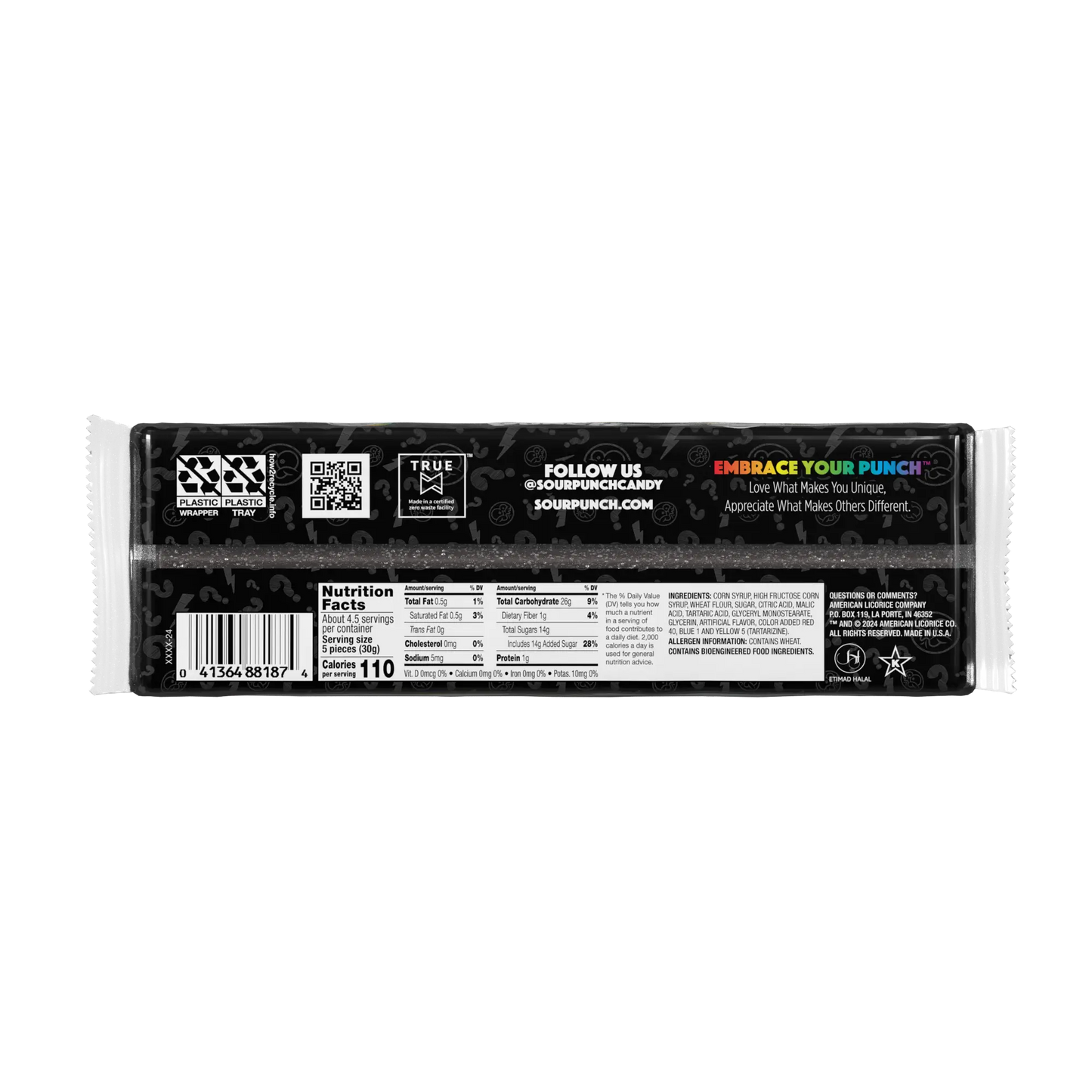 Back of Sour Punch Mystery Straws 4.5oz Tray