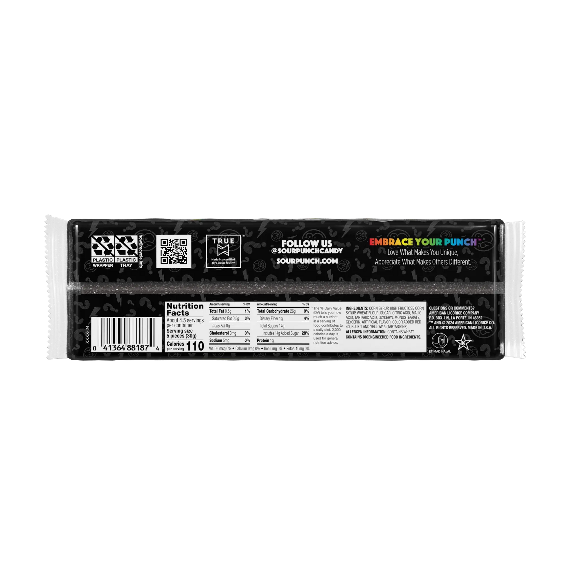 Back of Sour Punch Mystery Straws 4.5oz Tray