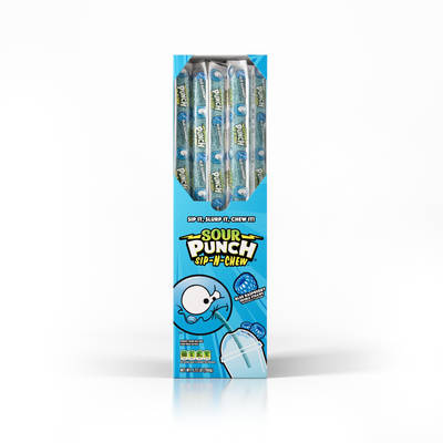 30-count Caddy of Sour Punch Blue Raspberry Sip-N-Chew large candy straws for drinks