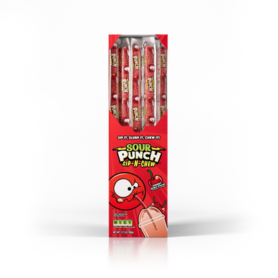 30-count Caddy of Sour Punch Cherry Sip-N-Chew large candy straws for drinks