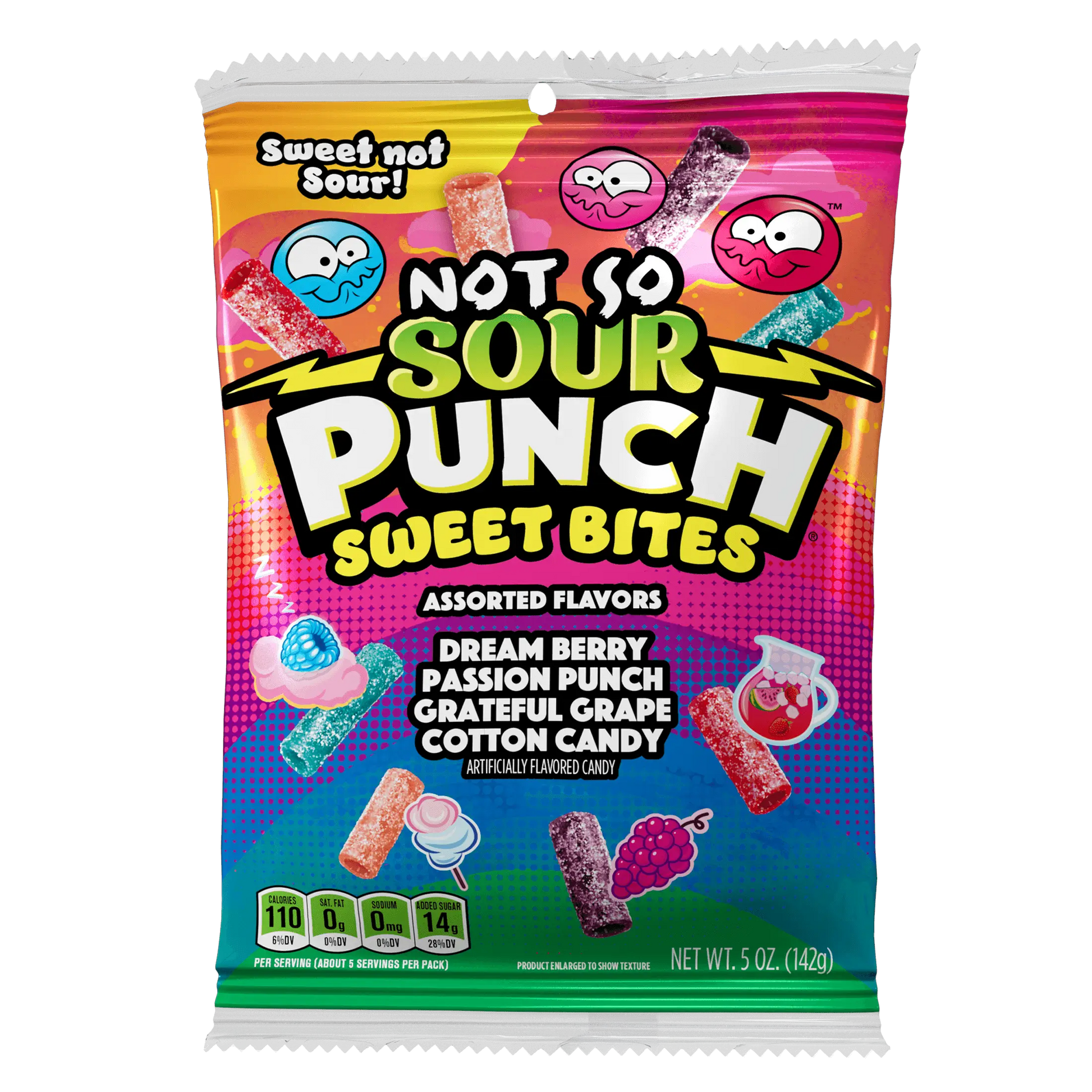 Front of Not So SOUR PUNCH Sweet Bites 5oz hanging bag