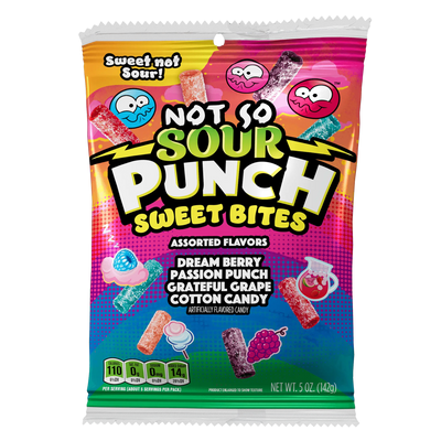 Front of Not So SOUR PUNCH Sweet Bites 5oz hanging bag