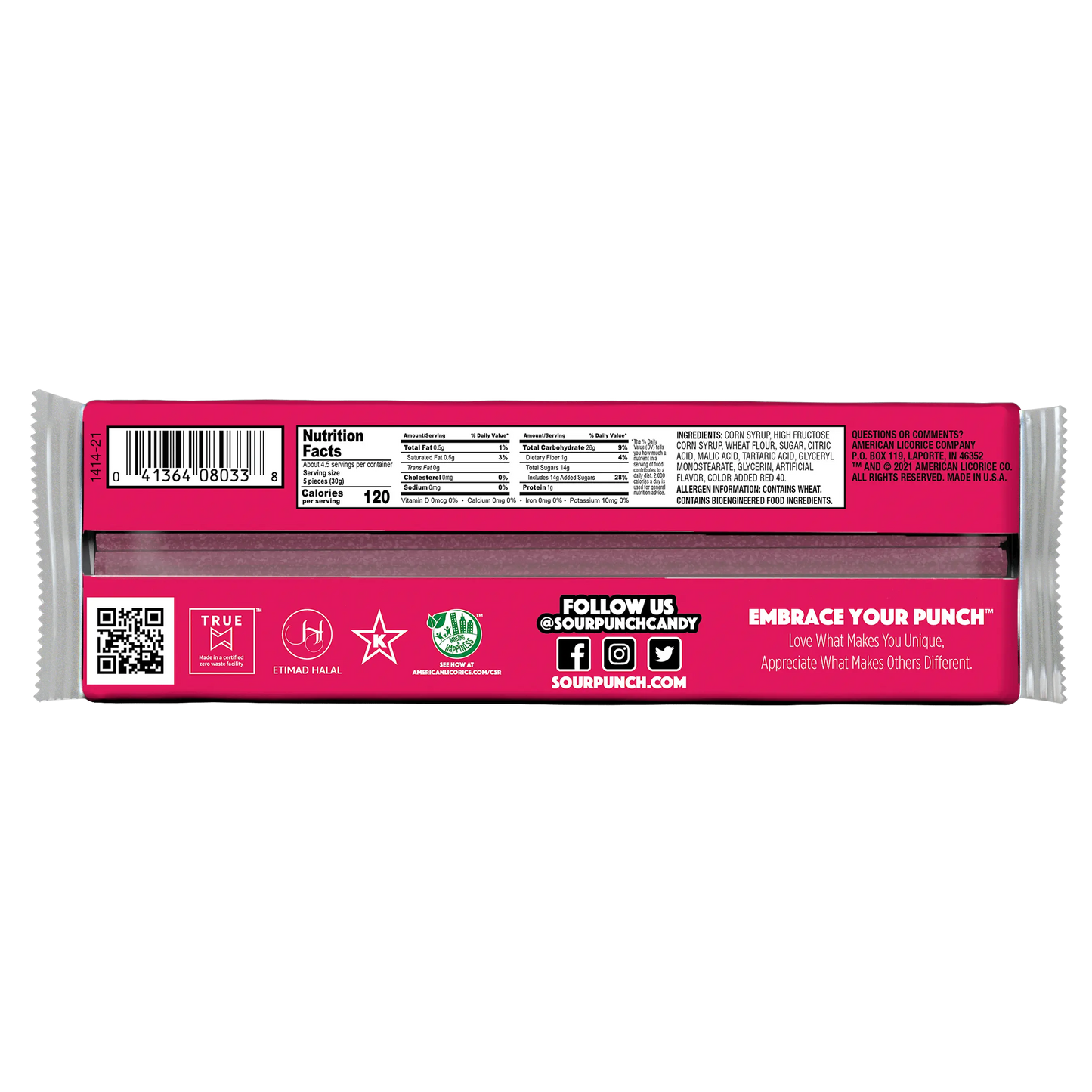 Back of Sour Punch Strawberry Straws 4.5oz Movie Tray