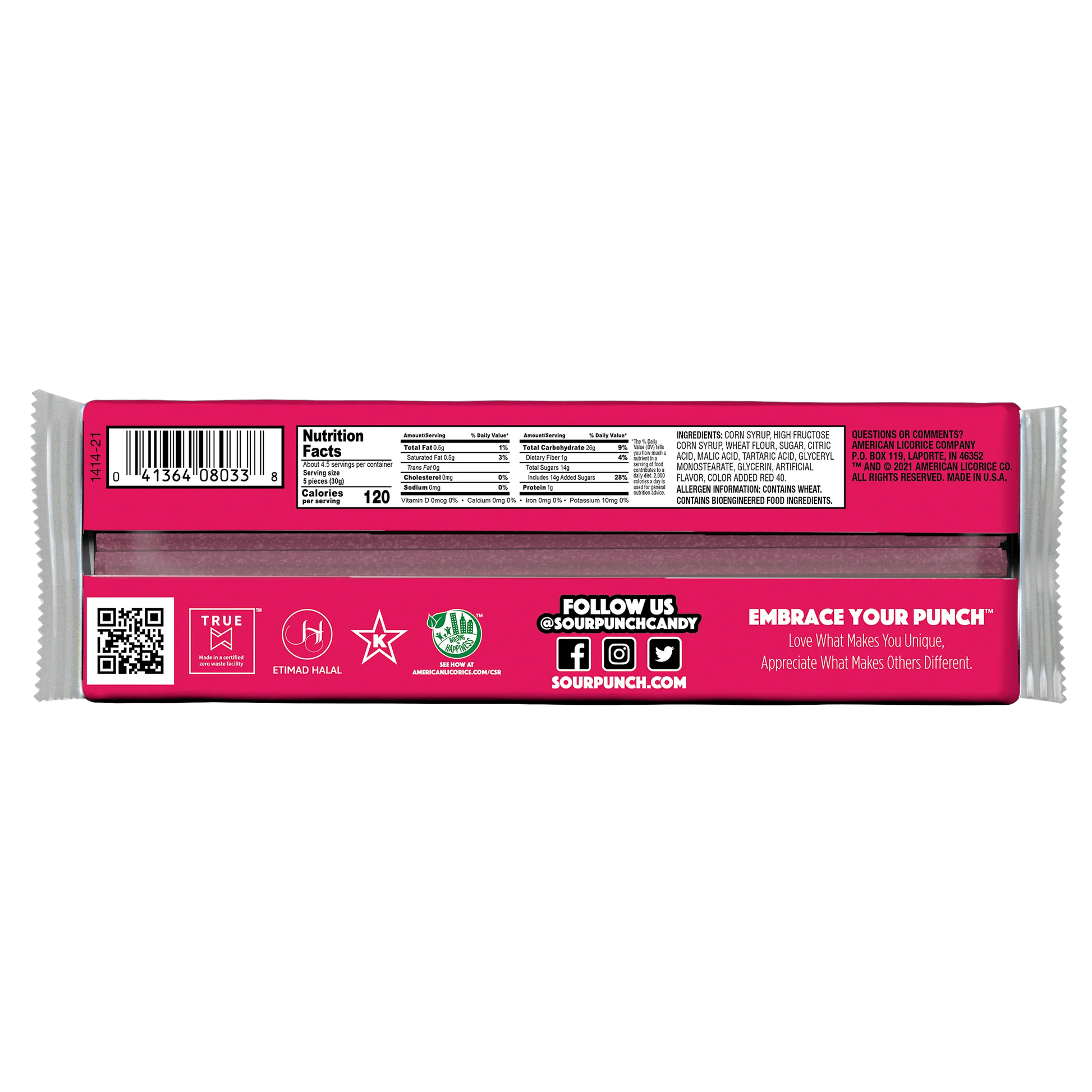 Back of Sour Punch Strawberry Straws 4.5oz Movie Tray