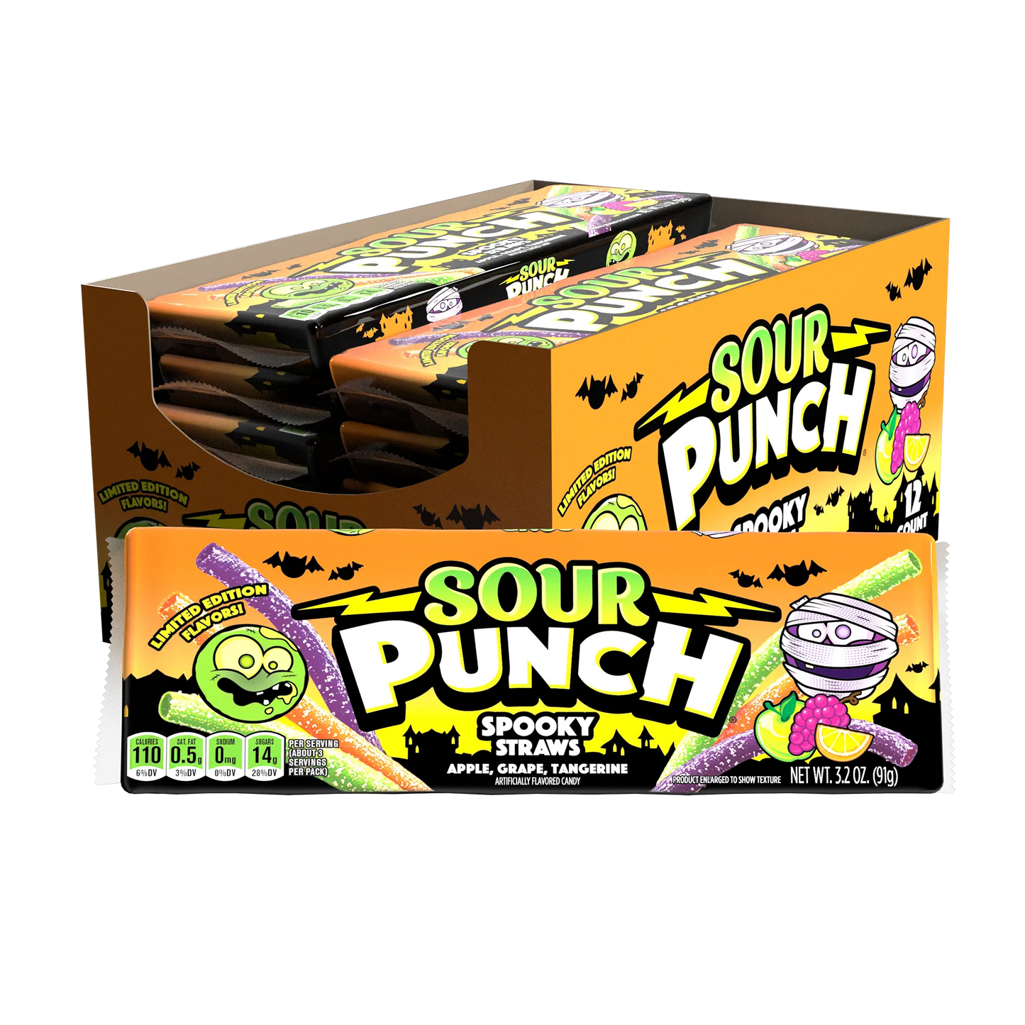 12-count Caddy of Sour Punch Spooky Straws Wholesale Halloween Candy