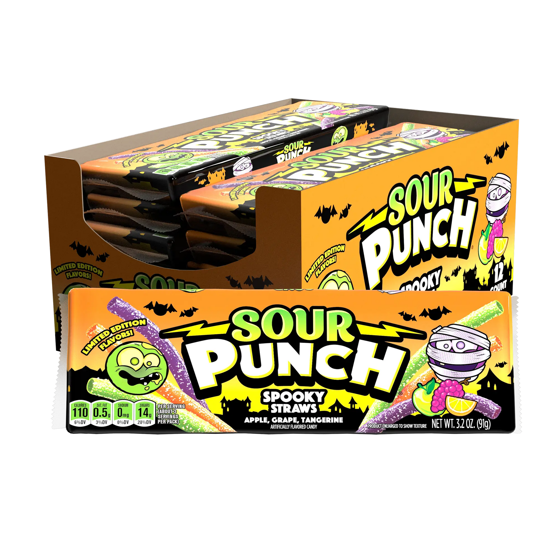 12-count Caddy of Sour Punch Spooky Straws Wholesale Halloween Candy