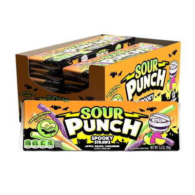 12-count Caddy of Sour Punch Spooky Straws Wholesale Halloween Candy