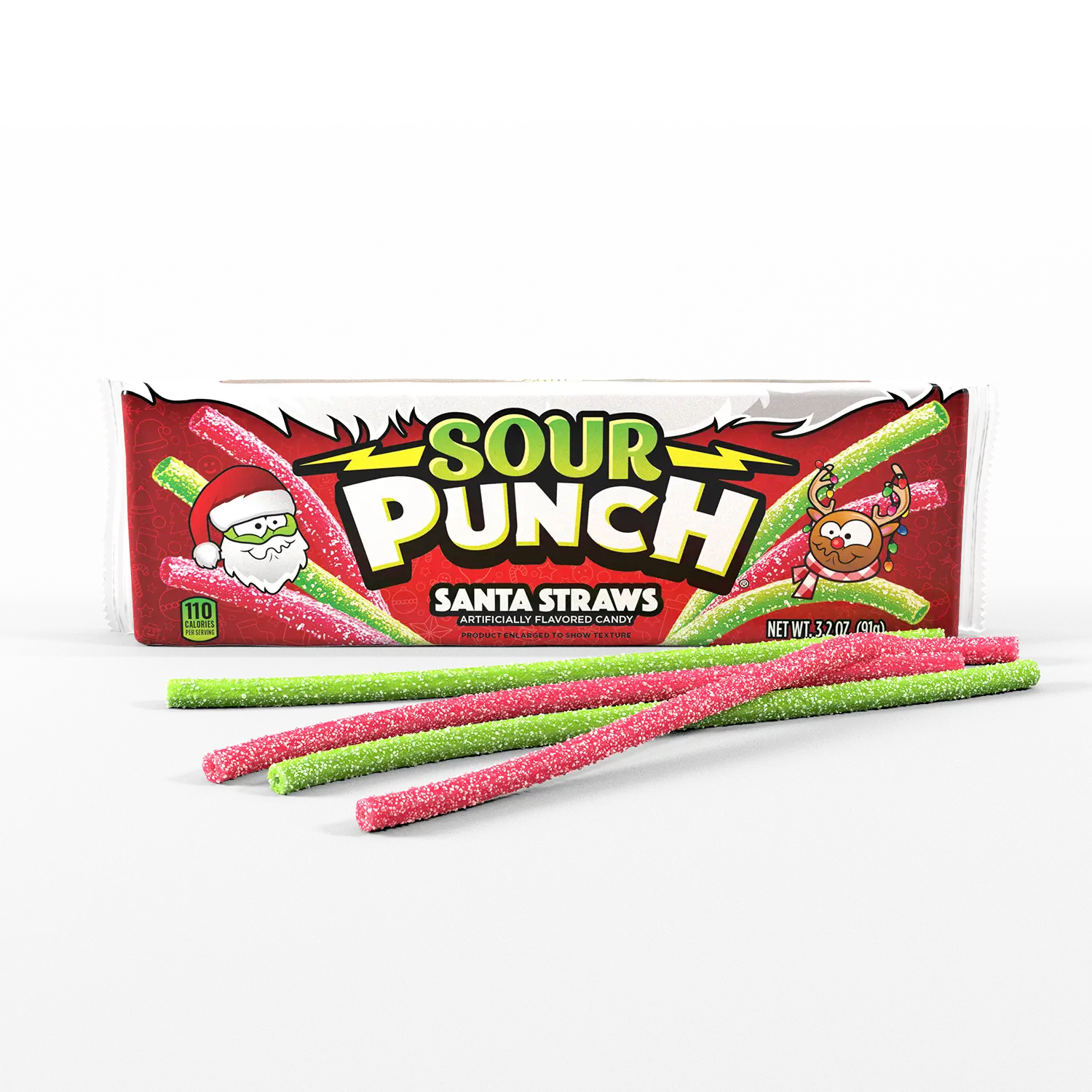 Sour Punch Santa Straws Red and Green Christmas Candy in a seasonal tray