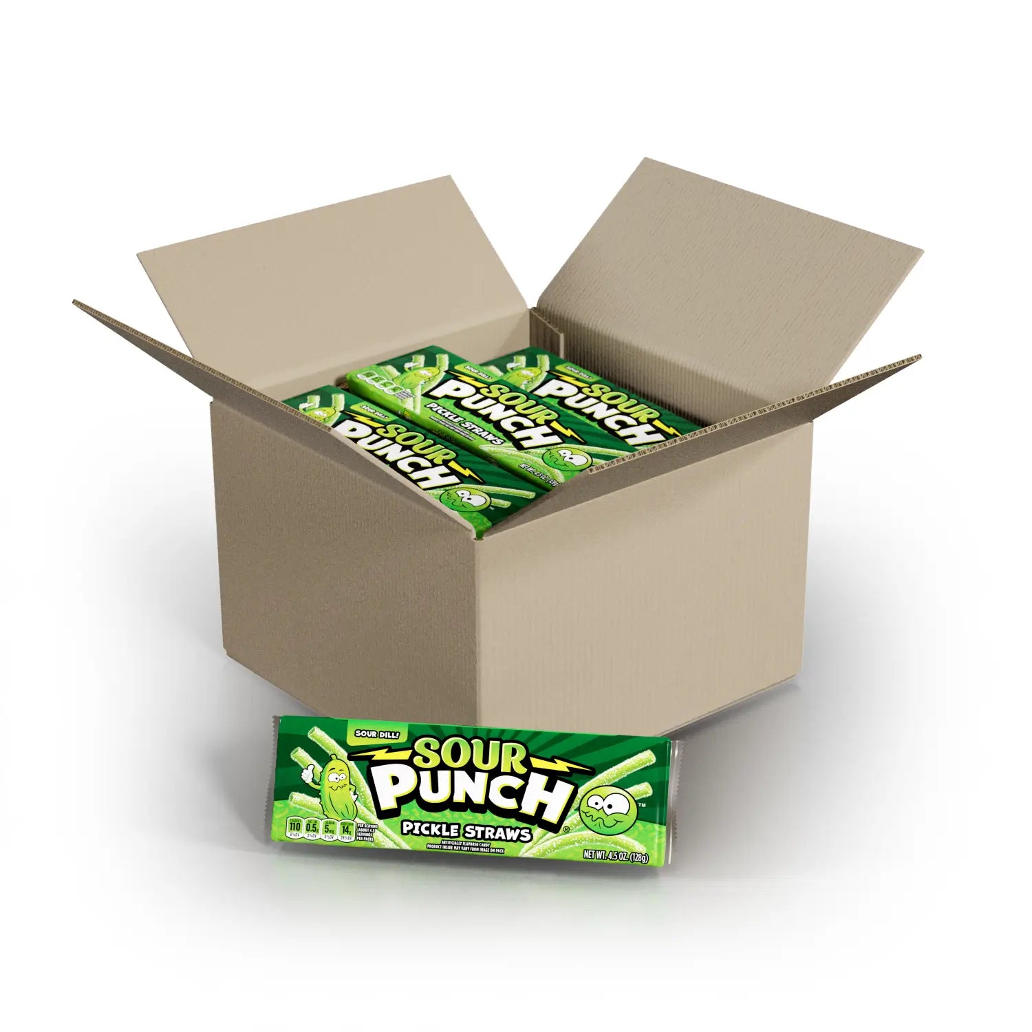 Bulk pickle candy case: 24-count case of Sour Punch Pickle Straws 4.5oz Trays
