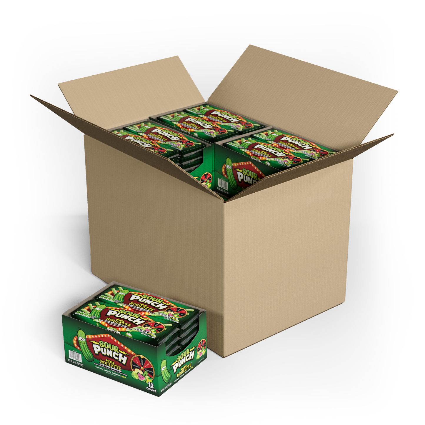SOUR PUNCH Pickle Roulette Straws Pickle Candy in Bulk - 12 caddies in a box