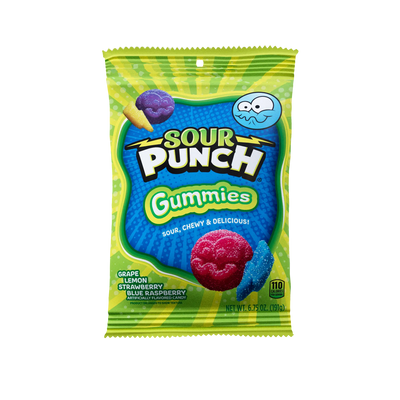 Front of Sour Punch Gummies Assorted Flavors 6.75oz Bag