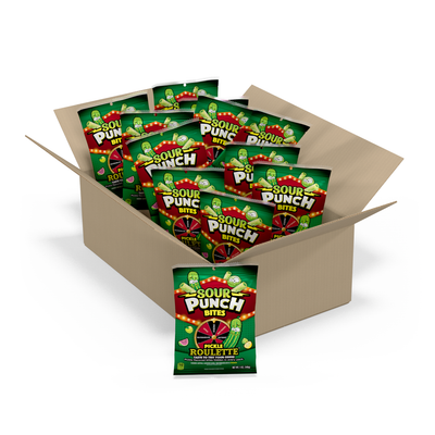 12 pack box of SOUR PUNCH Pickle Roulette Bites - Pickle Candy in Bulk