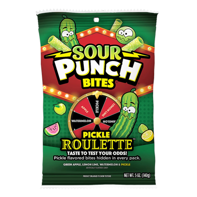 Front of SOUR PUNCH Pickle Roulette Bites - Pickle Candy in Bulk