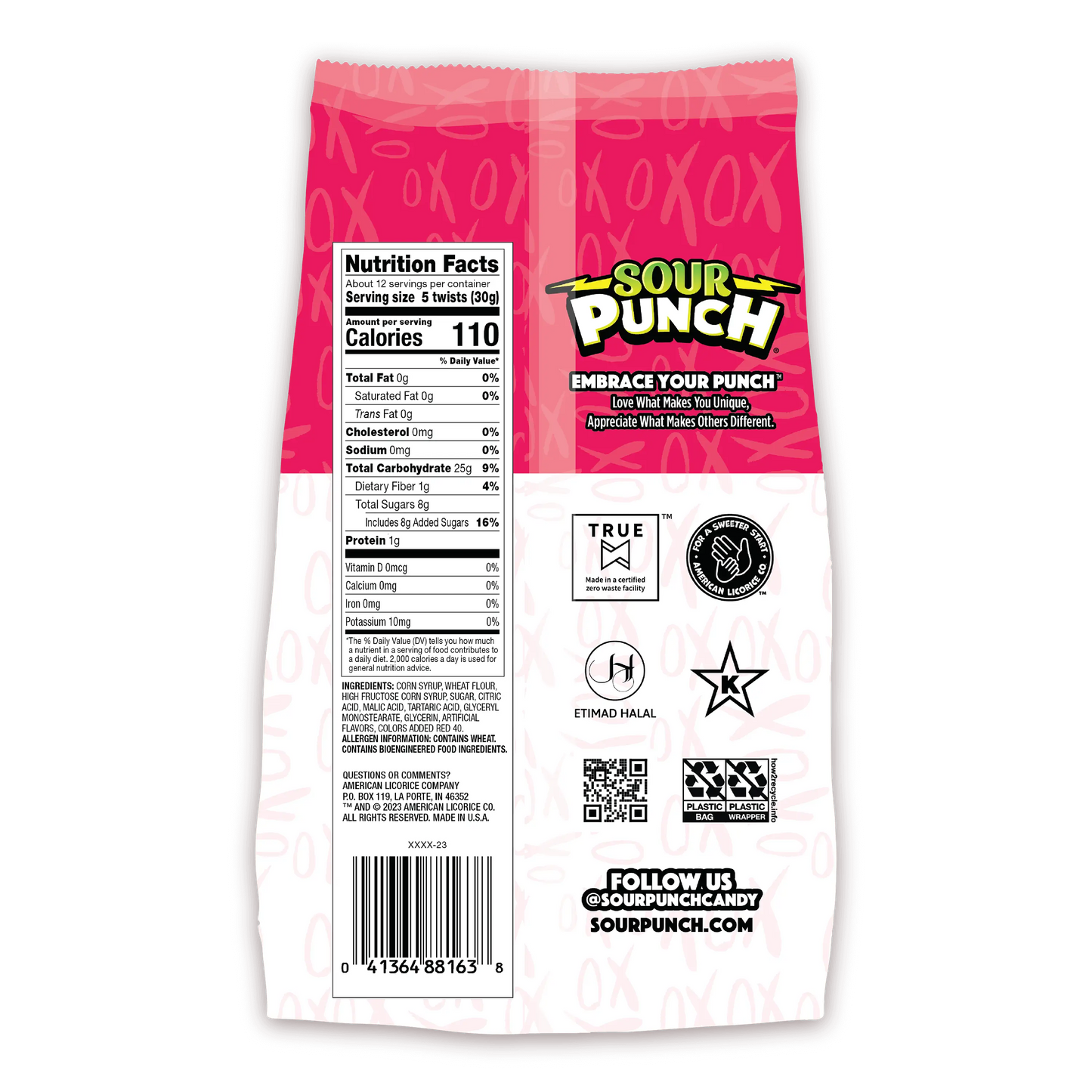 Back of Sour Punch Valentine's Day Individually Wrapped Twists 13oz Bag - Bulk Valentine's Day Candy