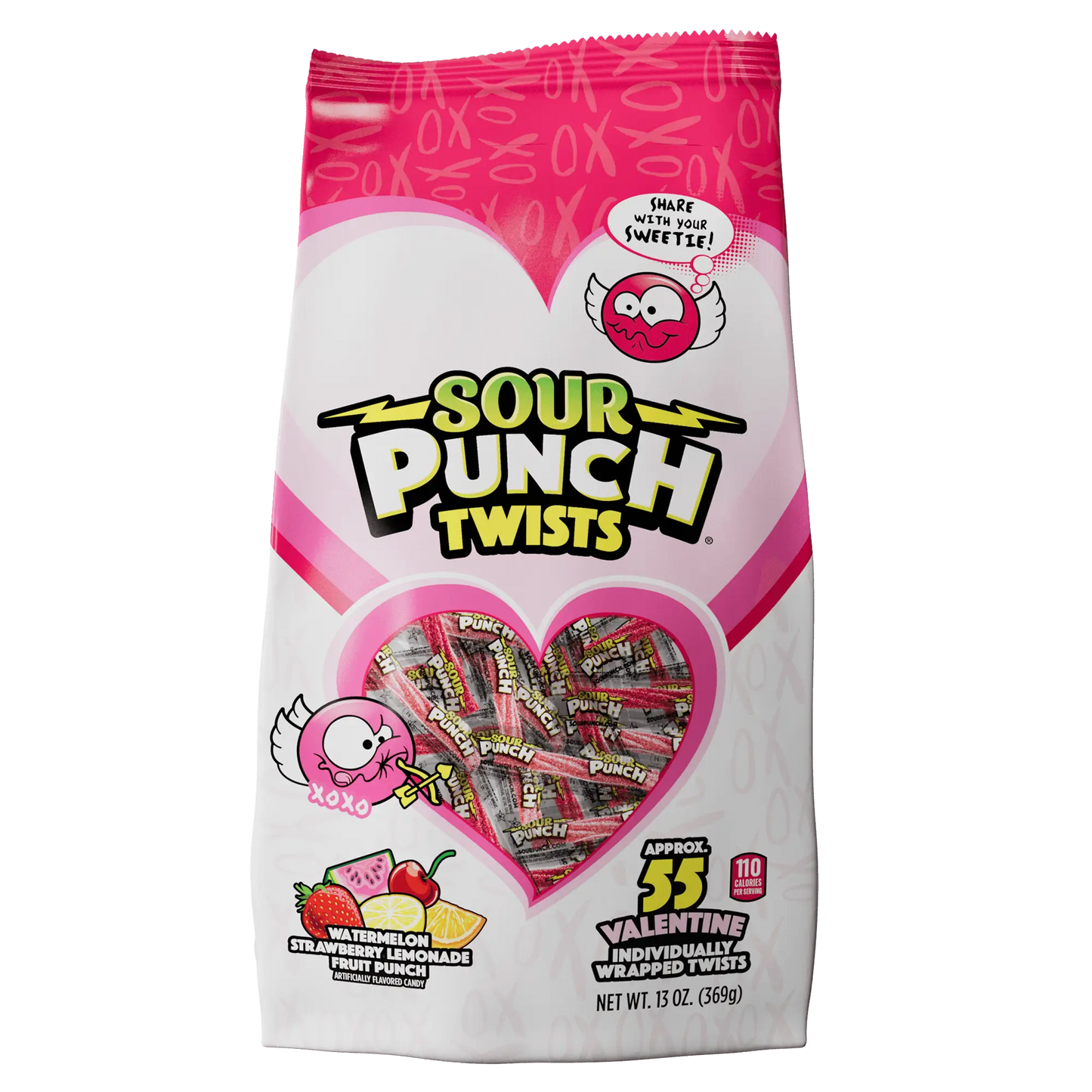 Front of Sour Punch Valentine's Day Individually Wrapped Twists 13oz Bag - Bulk Valentine's Day Candy