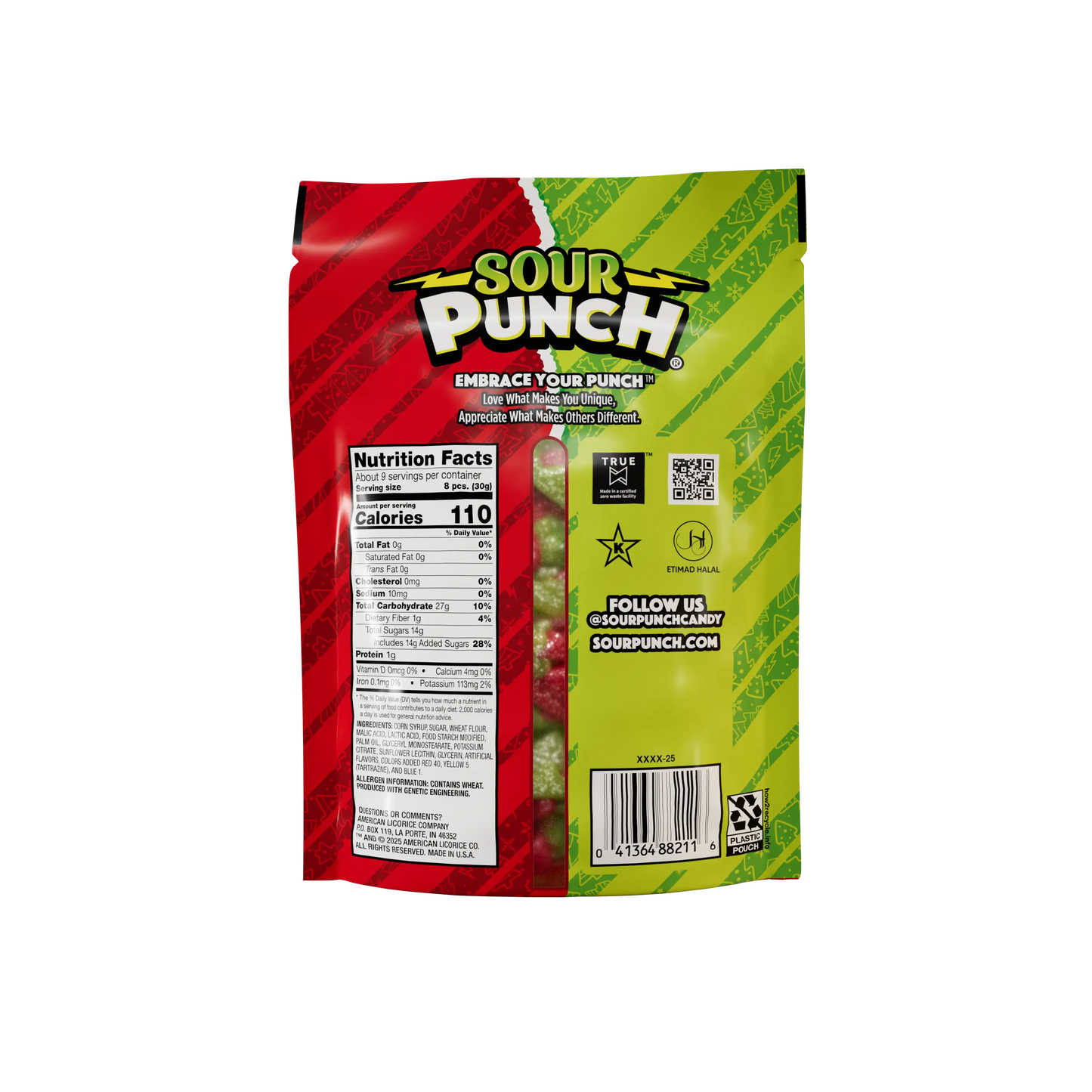 Back of Sour Punch Trees Christmas Candy 9oz Bag - Bulk Christmas Candy
