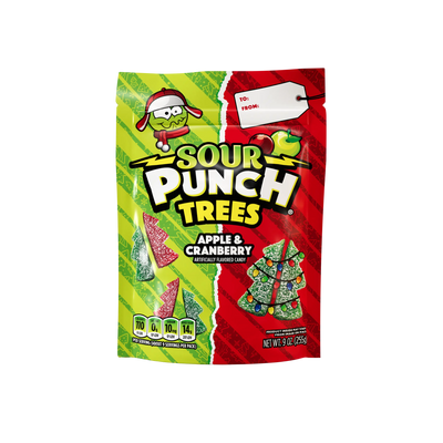 Front of Sour Punch Trees Christmas Candy 9oz Bag - Bulk Christmas Candy
