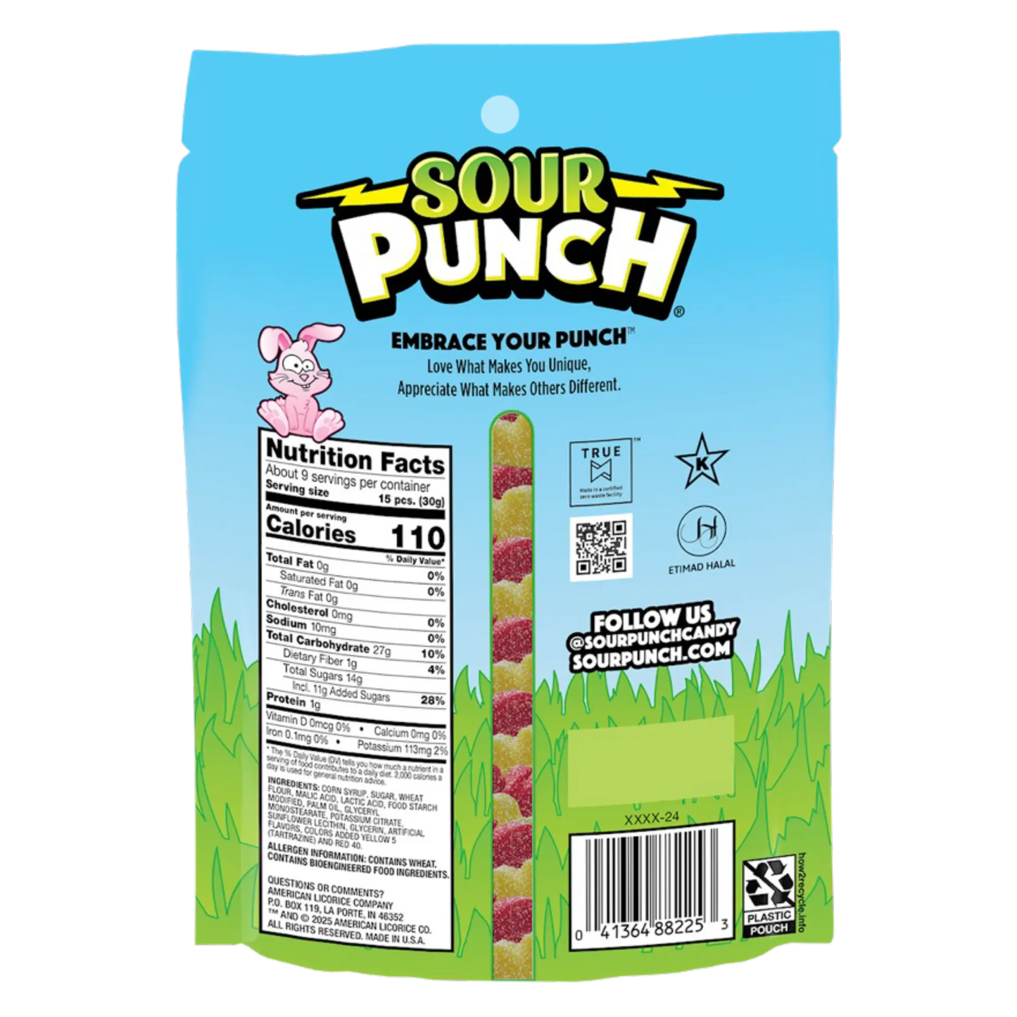 Back of Sour Punch Chicks & Bunnies 9oz Bag