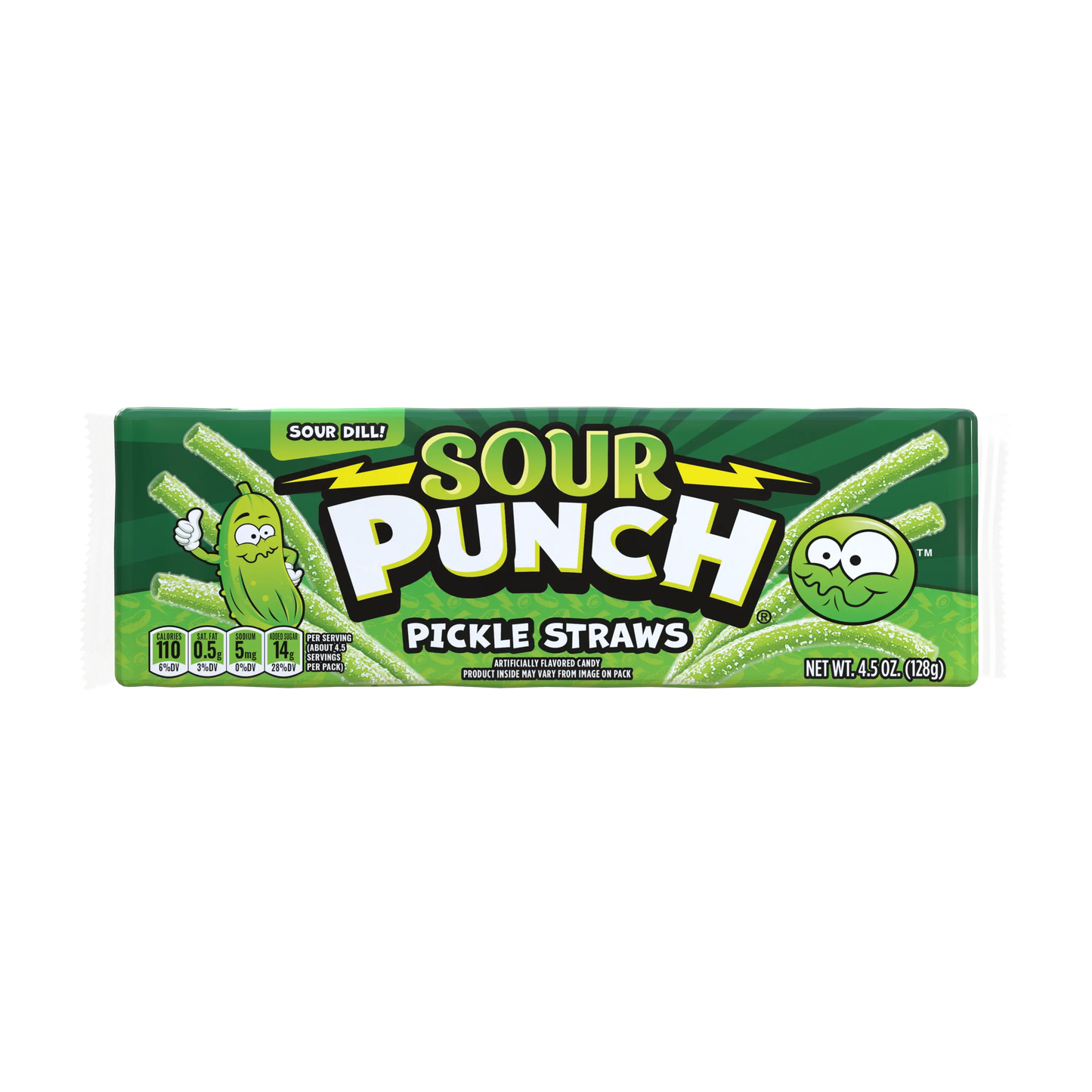 Front of Sour Punch Pickle Straws 4.5oz Tray