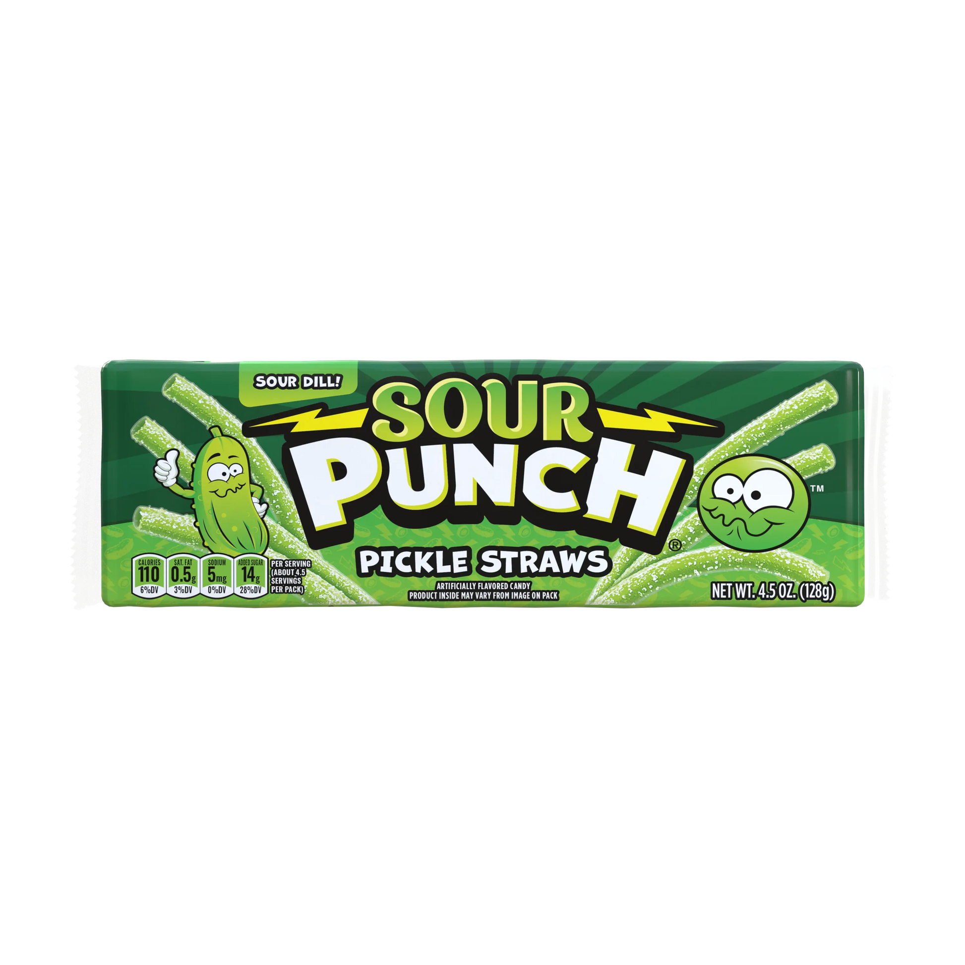 Front of Sour Punch Pickle Straws 4.5oz Tray