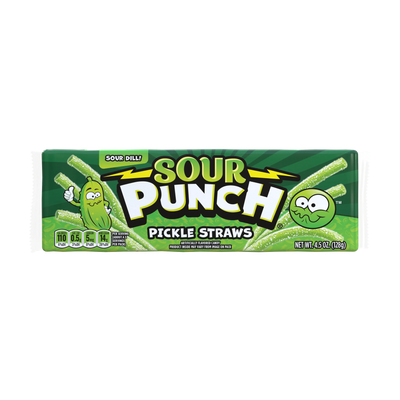 Front of Sour Punch Pickle Straws 4.5oz Tray