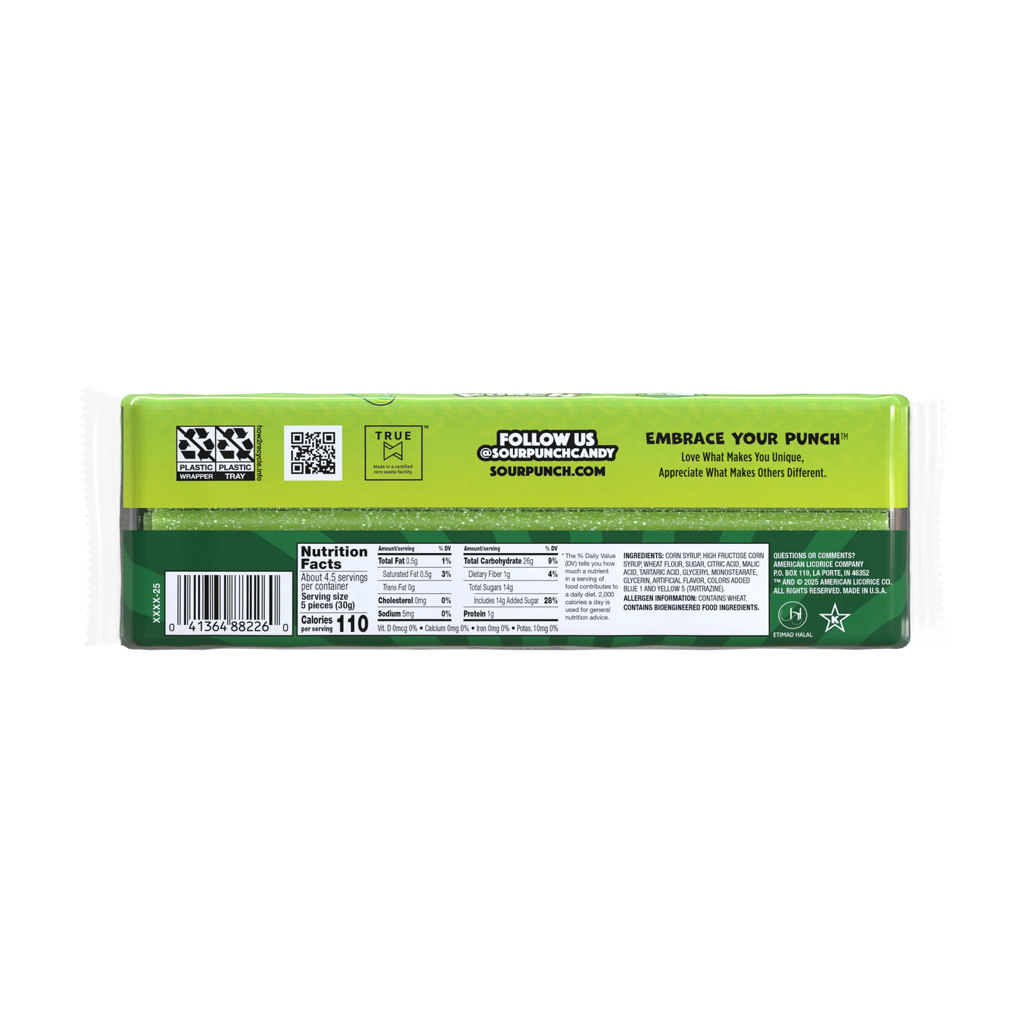 Back of Sour Punch Pickle Straws 4.5oz Tray