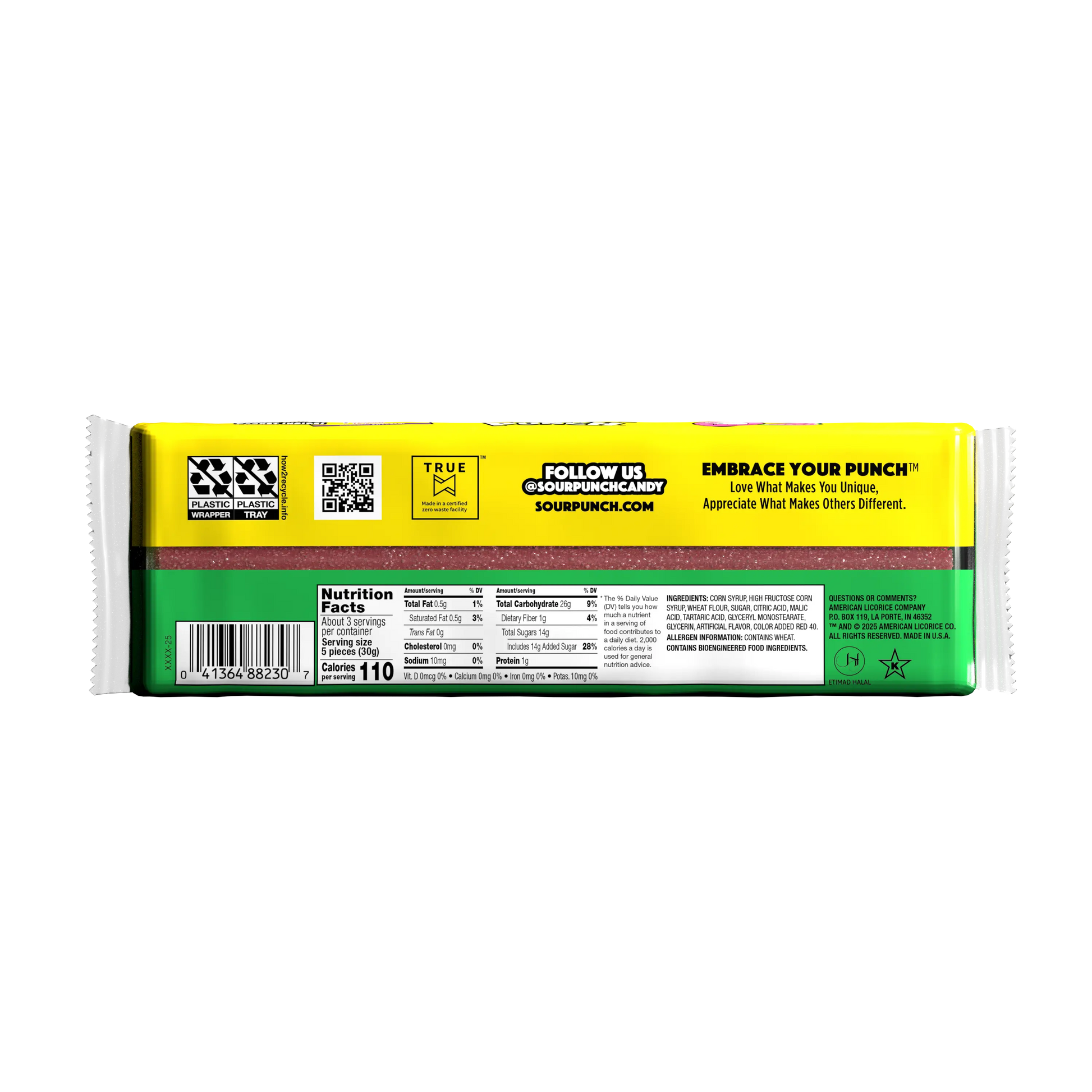 Back of Sour Punch Watermelon Straws 3.2oz Tray with Mega Chamoy Sauce