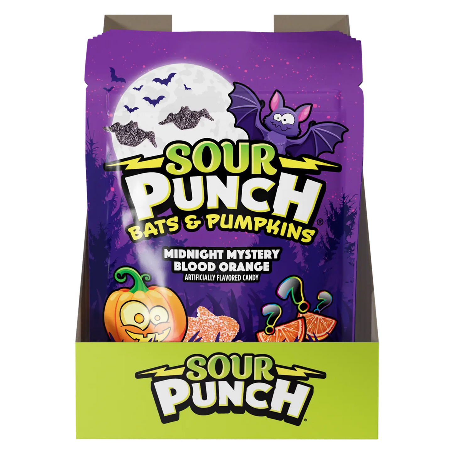 Sour Punch Bats & Pumpkins Halloween Candy in 9oz Resealable Stand Up Bags - 6 Pack Front View