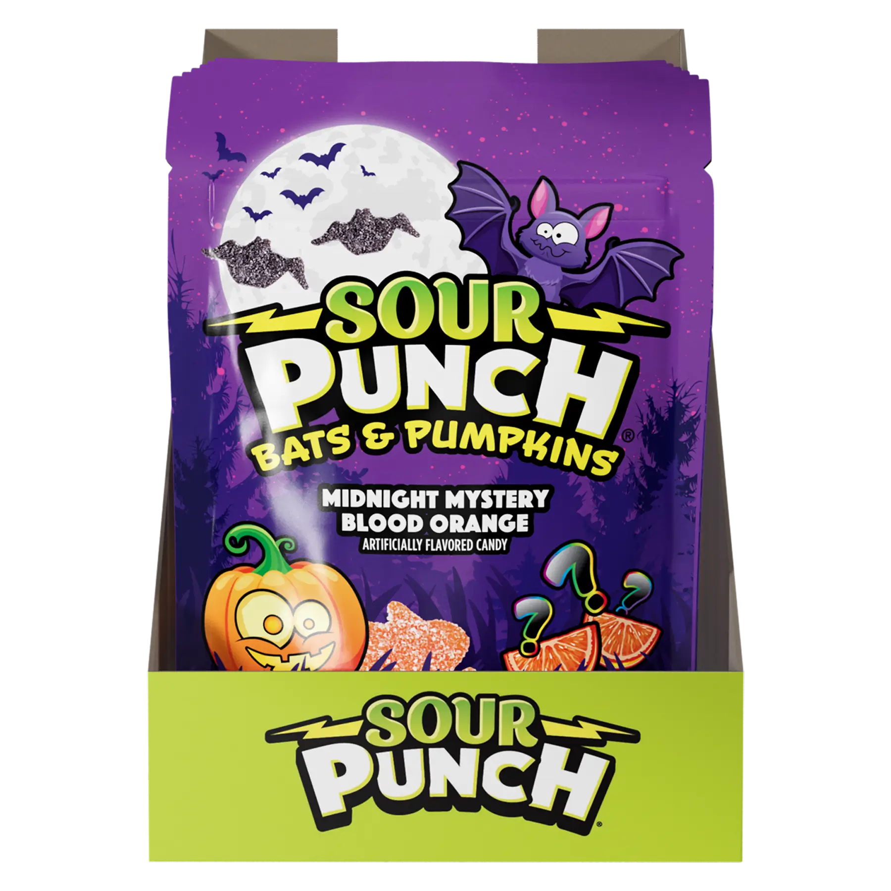Sour Punch Bats & Pumpkins Halloween Candy in 9oz Resealable Stand Up Bags - 6 Pack Front View