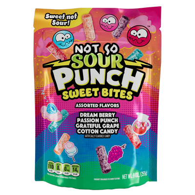 Front of Not So SOUR PUNCH Sweet Bites 9oz share bag