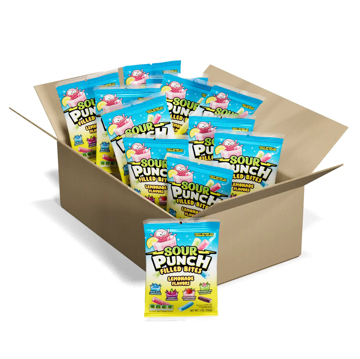 12-Pack case of Sour Punch Lemonade Filled Bites 5oz Hanging Bags