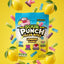 NEW Sour Punch Lemonade Filled Bites 9oz Bag on a yellow background surrounded by falling filled candy bites and lemons
