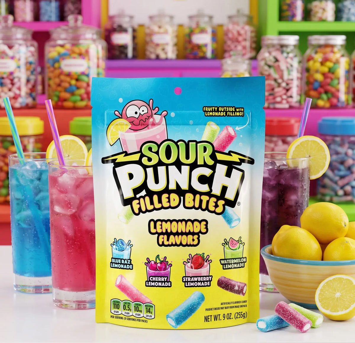 NEW Sour Punch Lemonade Filled Bites 9oz Bag in a candy store