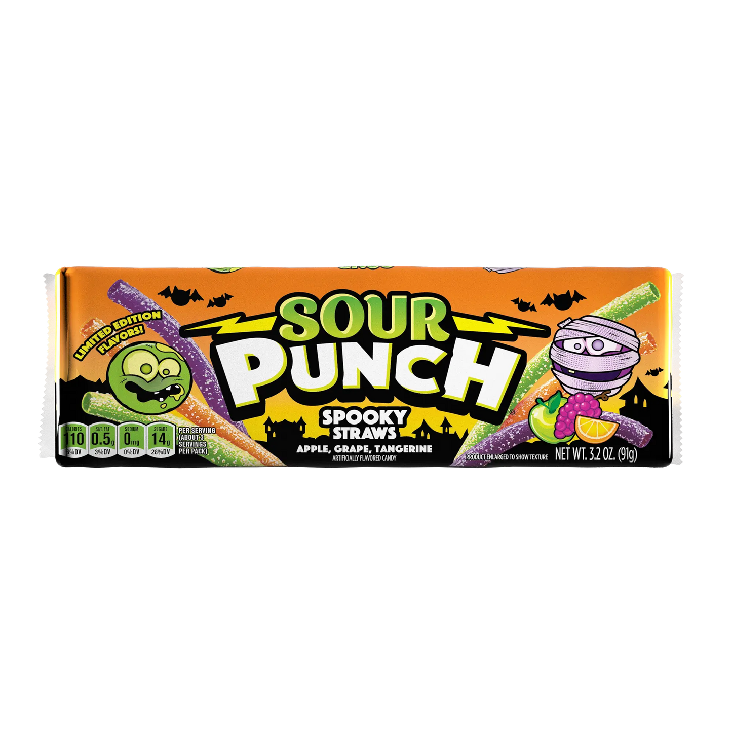 Front of Sour Punch Spooky Straws Wholesale Halloween Candy 3.2oz Tray